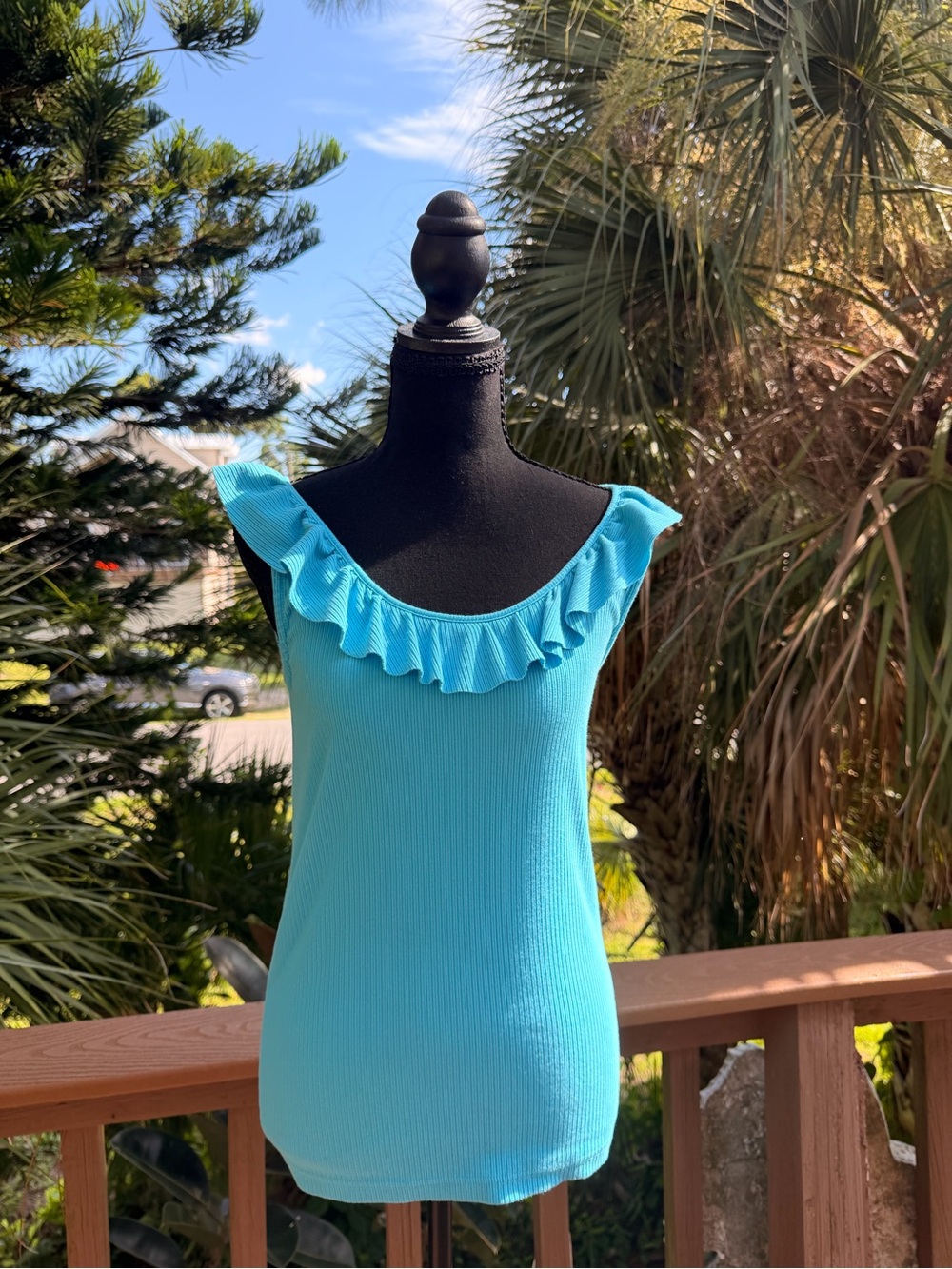 J. Crew Ruffled Scoop Tank Top - Aqua Blue Size Small Feminine